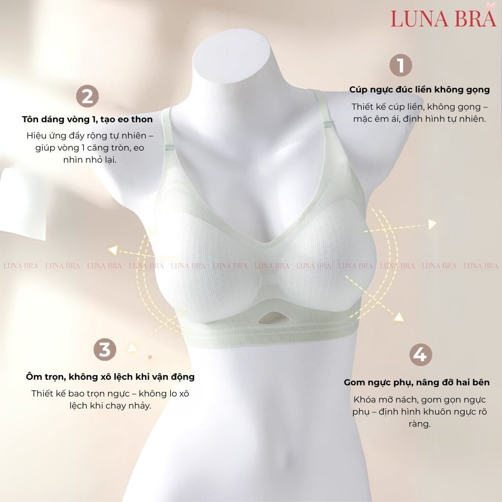 Áo ngực Luna Bra giọt nước hở lưng chất su siêu mềm mát lạnh, đệm thông hơi thoáng khí - Al018