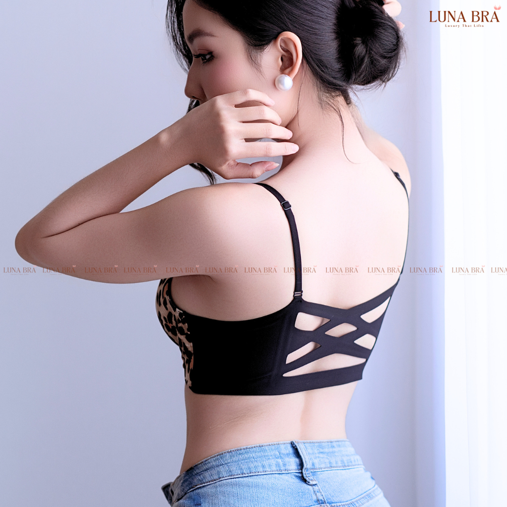 Áo ngực LUNA BRA cài trước hoạ tiết Da Báo không gọng chất su đúc đai bản to che mỡ thừa - AL014