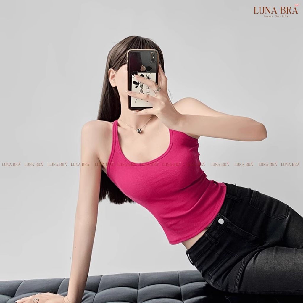 Áo ba lỗ nữ LUNA BRA dây nhỏ dáng dài ôm body tôn dáng chất vải gân lụa thoáng mát mềm mại co giãn AL008