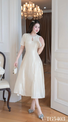 Váy tafta lụa cổ đính đá
