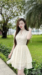 Váy tơ 2 tầng cúc bọc