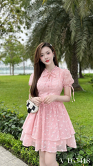 Váy tơ 2 tầng cúc bọc