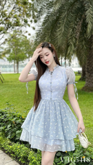 Váy tơ 2 tầng cúc bọc