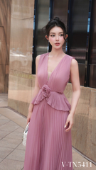 Váy tơ dập ly hoa eo