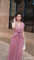 Váy tơ dập ly hoa eo