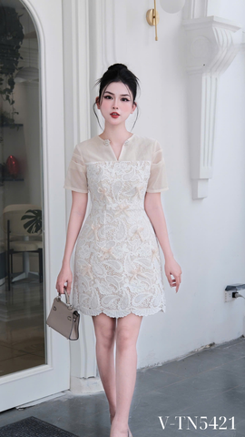 Váy ren đính nơ dáng A