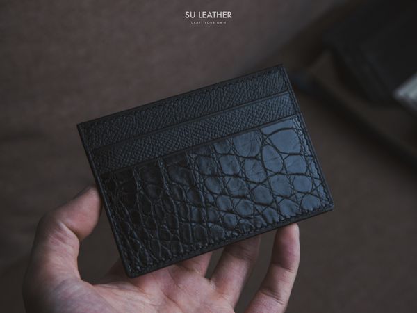 Card Holder - Ví đựng thẻ - da Epsom và cá sấu  - Black