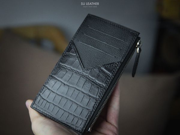 Ví Đựng Thẻ - Da bê Epsom x Da Cá sấu - Black