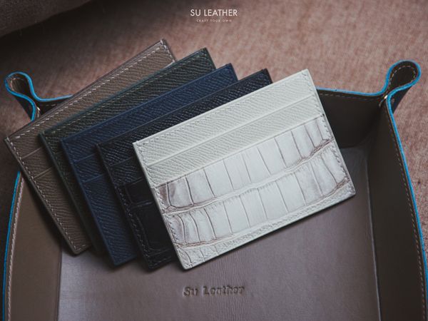 Card Holder - Ví đựng thẻ - da Epsom và cá sấu màu Himalaya