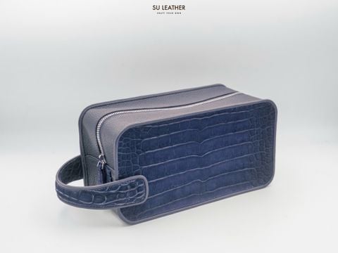 Dopp Kit -Da Cá Sấu Alligator - Nubuck Navy