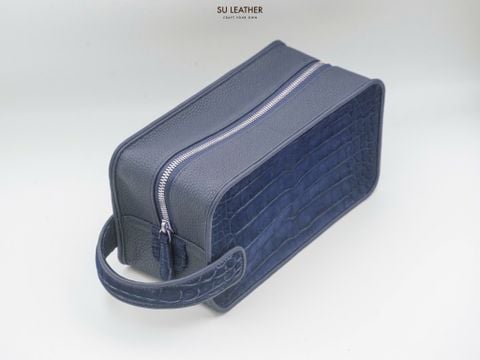 Dopp Kit -Da Cá Sấu Alligator - Nubuck Navy