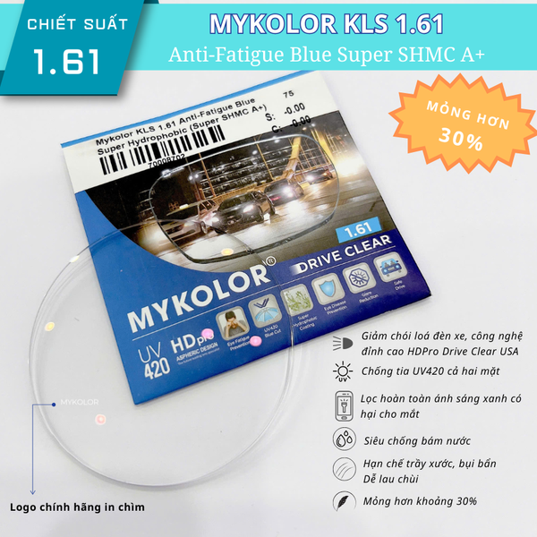  Mykolor KLS 1.61 Anti-Fatigue Blue - Tròng kính, mắt kính cận viễn loạn chính hãng 