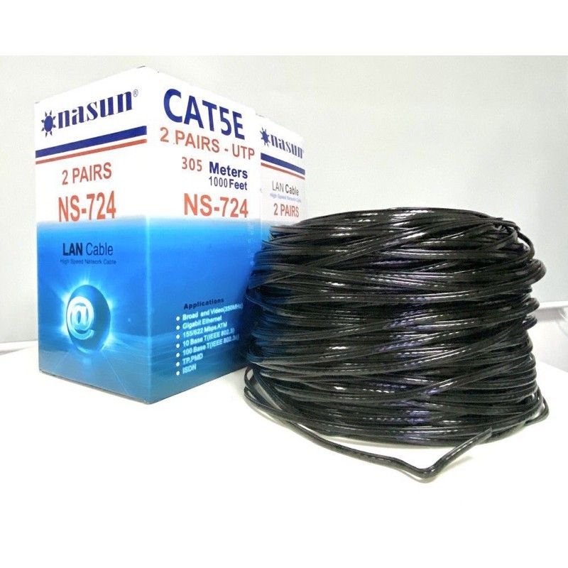  Dây mạng 4 lõi VỎ PVC MỀM ĐẶC Cat5e NASUN NS-724 ĐỒNG NGUYÊN CHẤT 