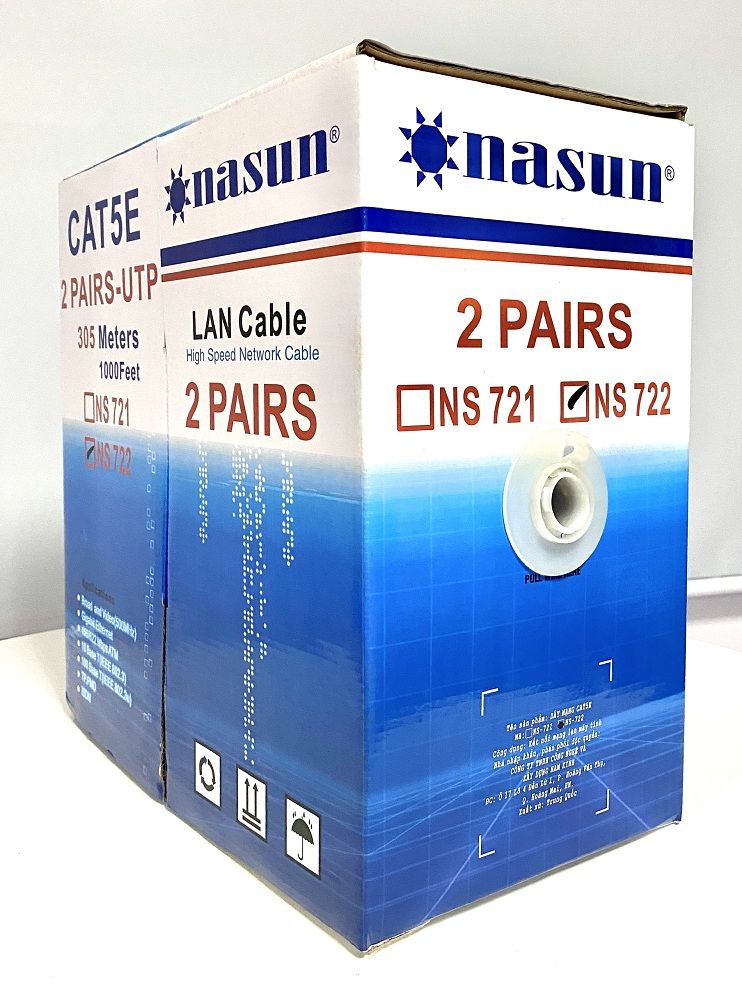  Dây mạng 4 lõi VỎ PE CỨNG NGOÀI TRỜI Cat5e NASUN NS-722 ĐỒNG NGUYÊN CHẤT 