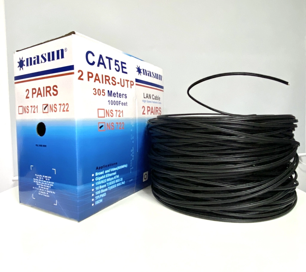  Dây mạng 4 lõi VỎ PE CỨNG NGOÀI TRỜI Cat5e NASUN NS-721 NHÔM NGUYÊN CHẤT 