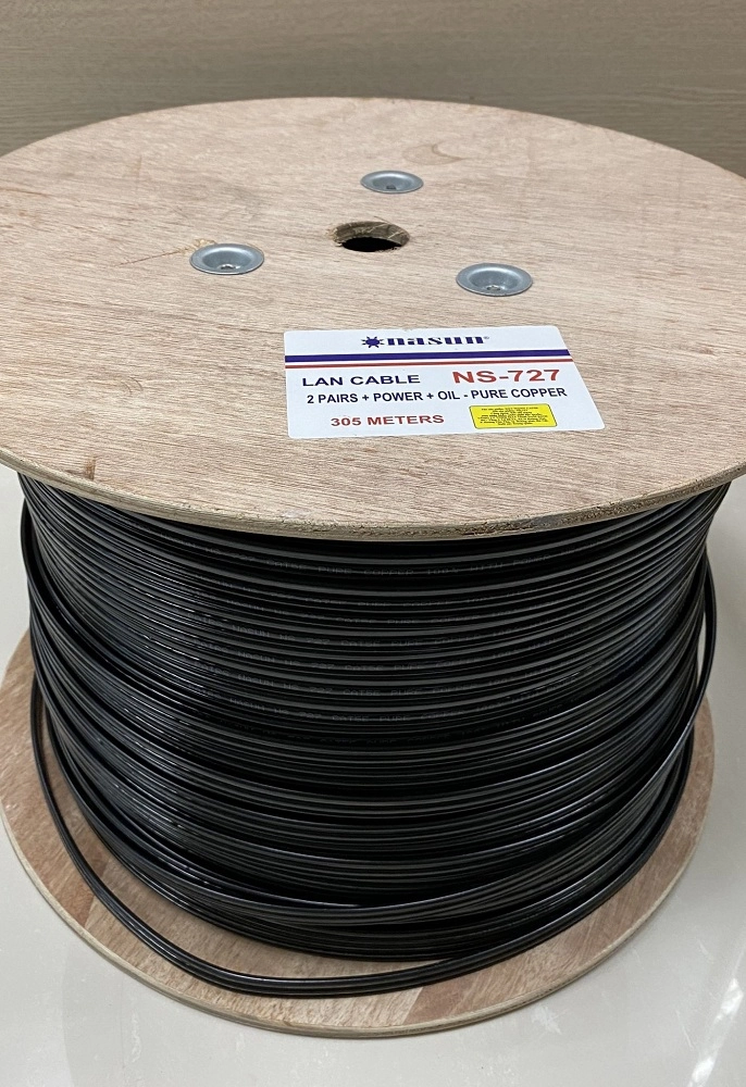  Dây mạng 4 lõi + LIỀN NGUỒN VỎ LDPE MỀM CHUYÊN DỤNG NGOÀI TRỜI Cat5e NASUN NS-727 ĐỒNG NGUYÊN CHẤT 