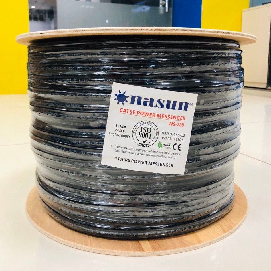  Dây mạng 8 LÕI + LIỀN NGUỒN Cat5e NASUN NS-728 NHÔM NGUYÊN CHẤT 