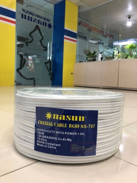  Cáp đồng trục ĐỒNG NGUYÊN CHẤT,  LIỀN NGUỒN 2C + DẦU CHỐNG ẨM RG59 Nasun NS-707 