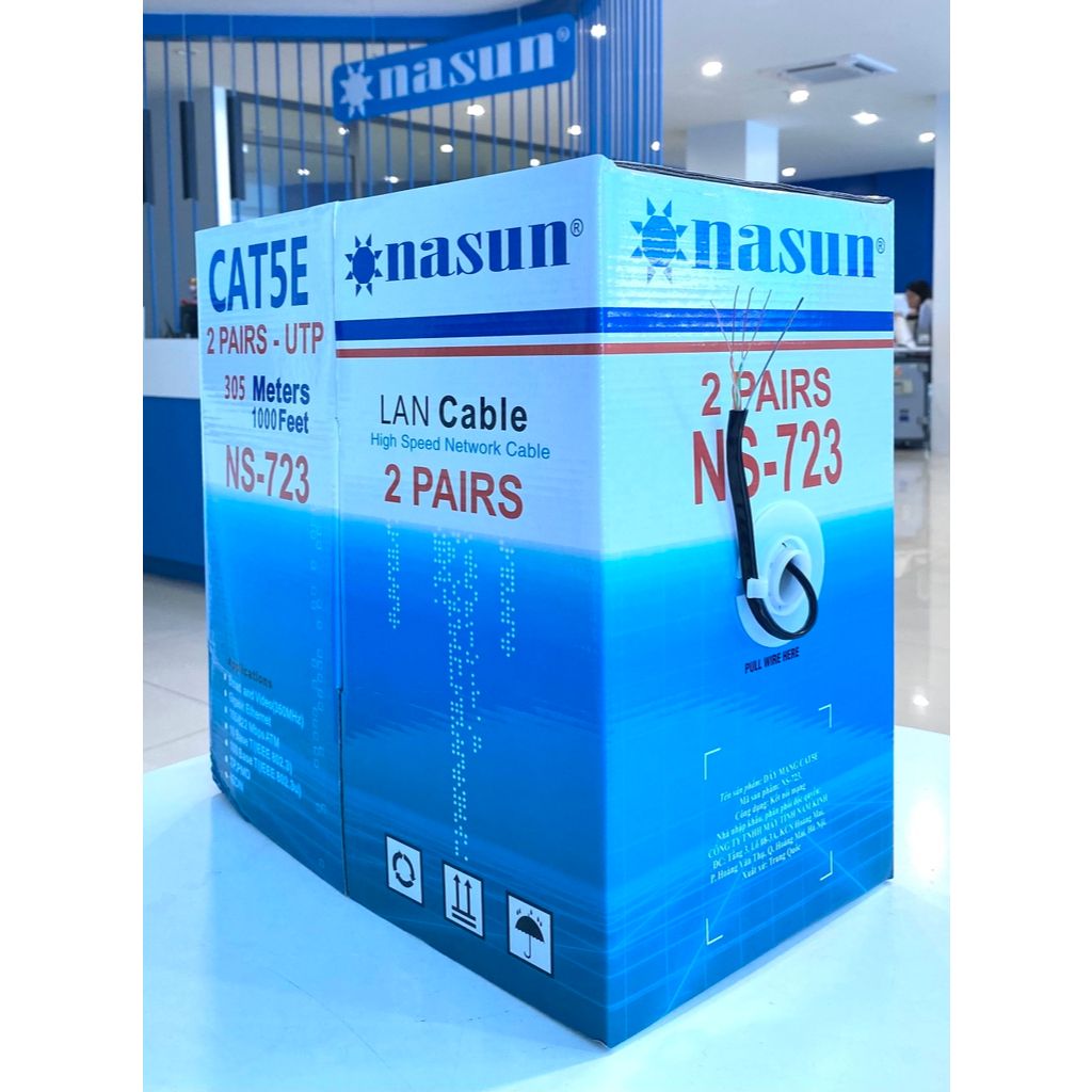  Dây mạng 4 lõi VỎ PVC MỀM ĐẶC Cat5e NASUN NS-723 NHÔM NGUYÊN CHẤT 