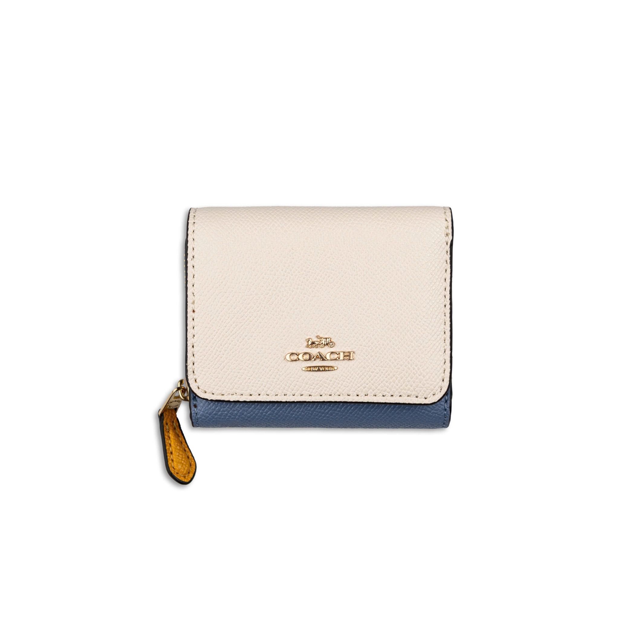  VÍ NỮ COACH SMALL COLOR BLOCK TRIPOLD WALLET IN BLUE AND CREAM LEATHER IN PALESTINE 