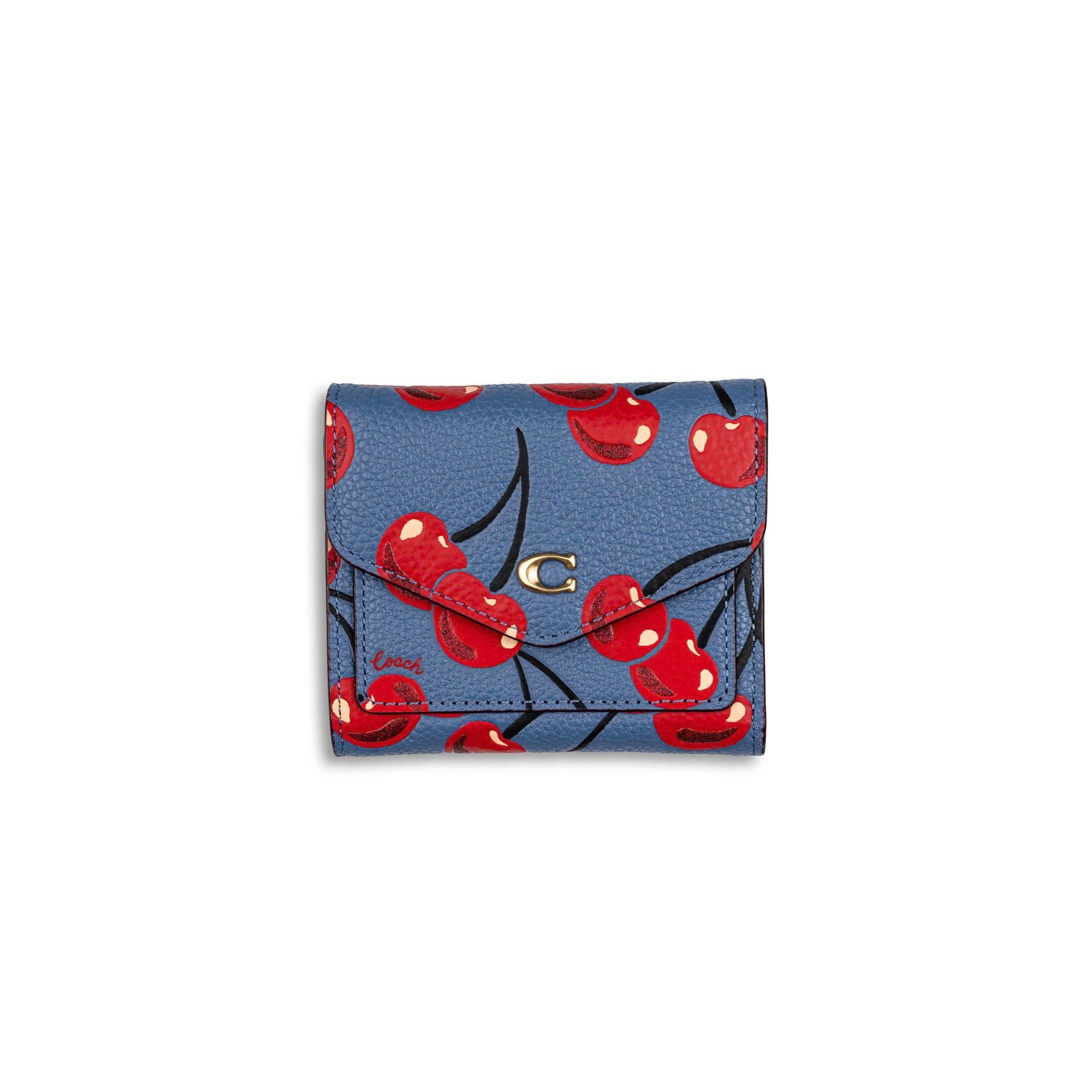  VÍ COACH GẬP WYN SMALL WALLET WITH CHERRY PRINT BLUE MÀU XANH 