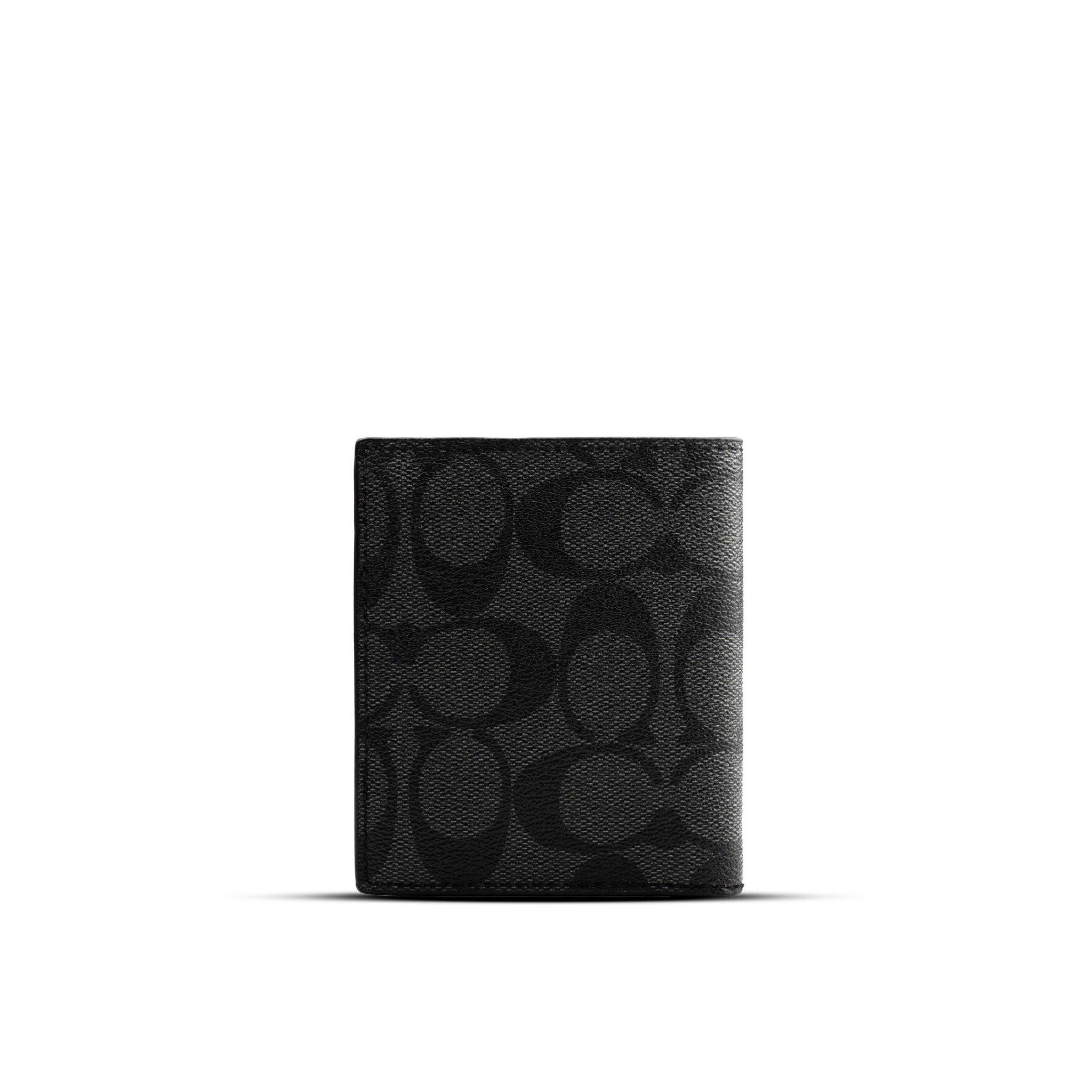  VÍ CARD HOLDER COACH SLIM WALLET IN SIGNATURE CANVAS MÀU ĐEN HỌA TIẾT CHỮ C ĐỎ 
