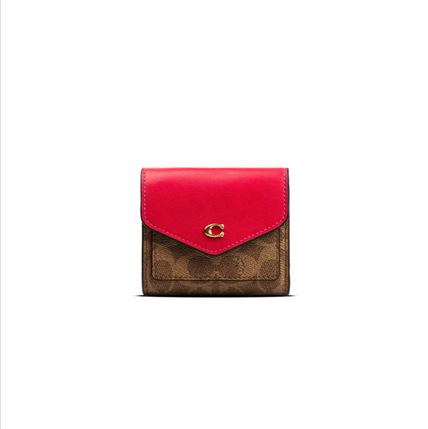  Ví Coach Wyn Small Wallet in Colorblock Signature Canvas Màu Nâu Hồng 