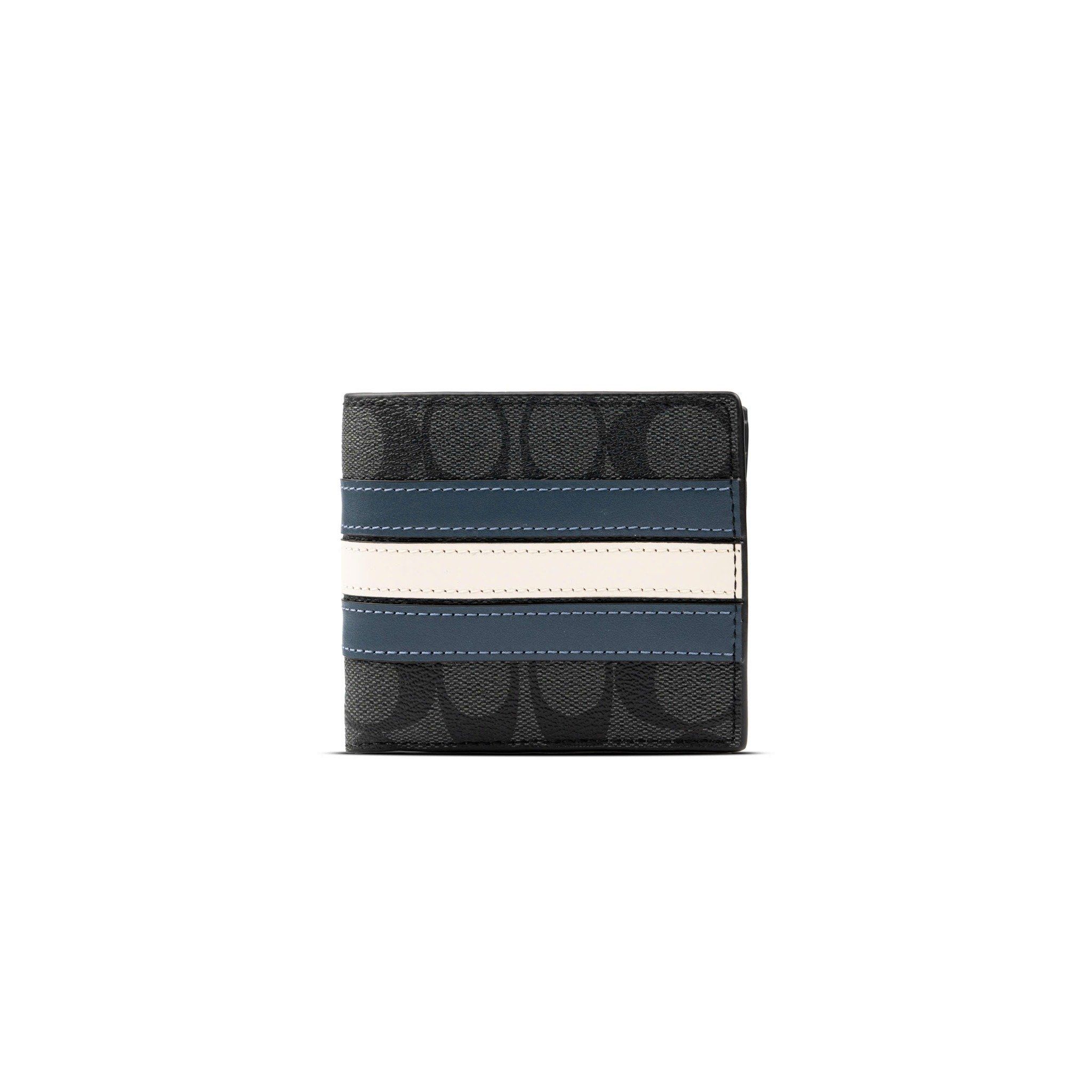  Ví Nam Coach 3 In 1 Wallet In Signature Canvas With Varsity Stripe Màu Xanh Trắng 
