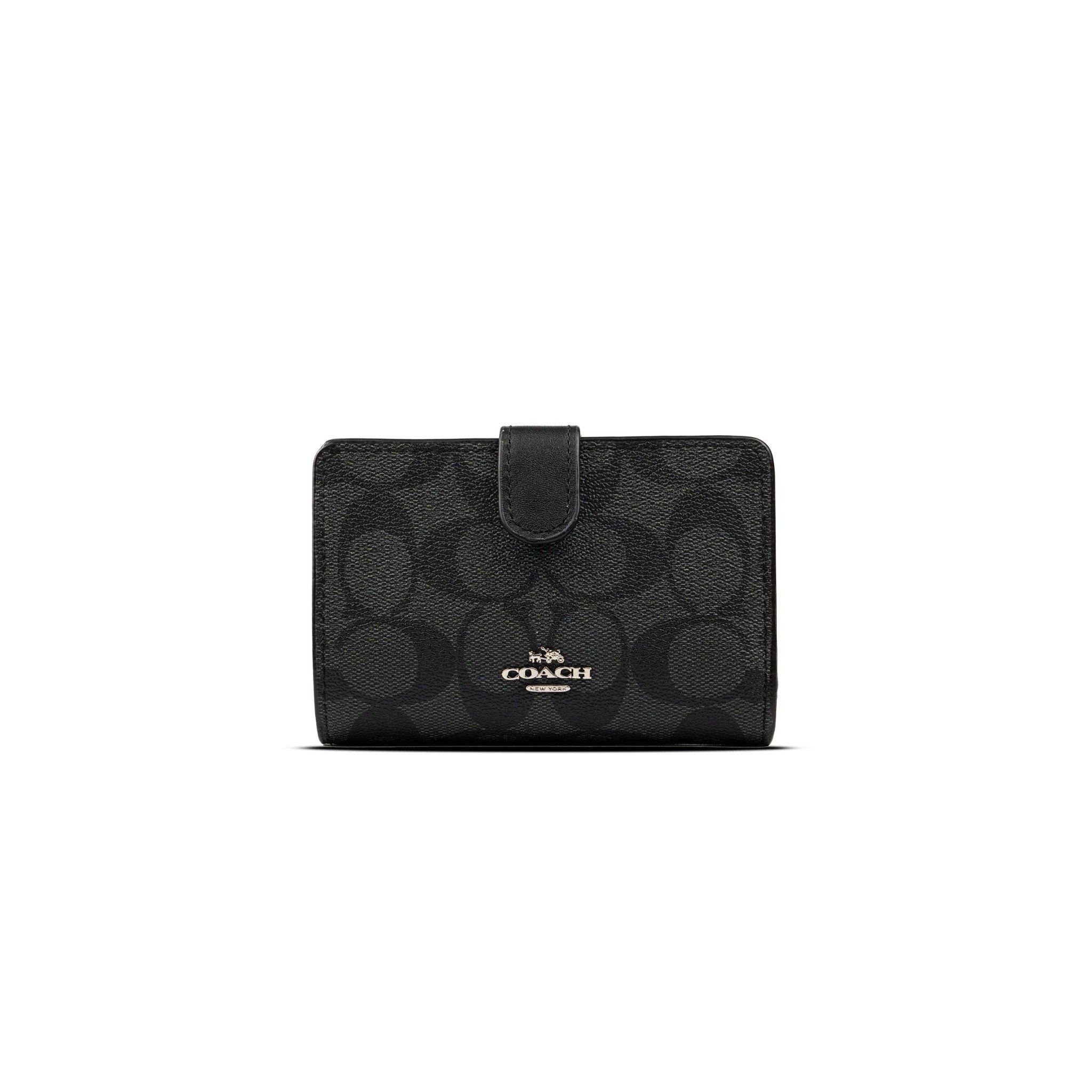  Ví Coach Medium Corner Zip Wallet In Signature Canvas Màu Đen 