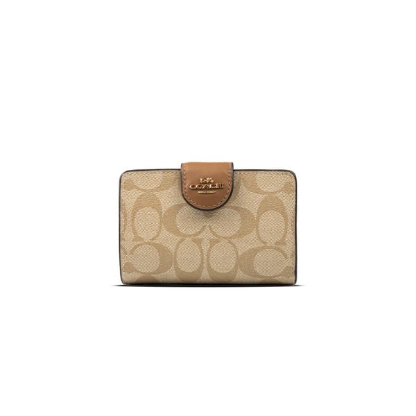  Ví Coach Medium Corner Zip Wallet In Signature Canvas Màu Nâu Be 