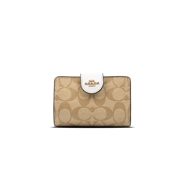  Ví Coach Medium Corner Zip Wallet In Signature Canvas Màu Trắng Be 