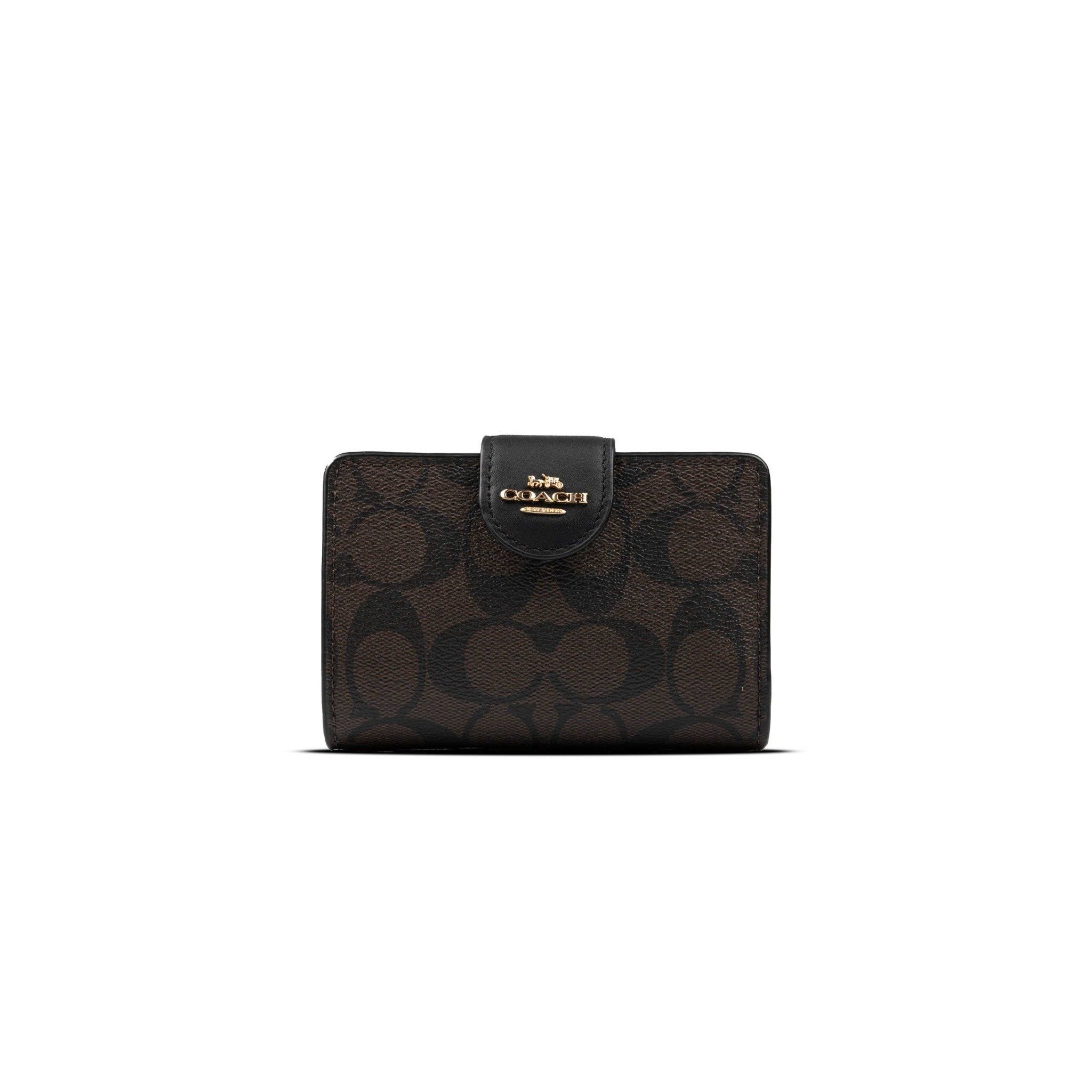  Ví Coach Medium Corner Zip Wallet In Signature Canvas Màu Nâu Đậm 