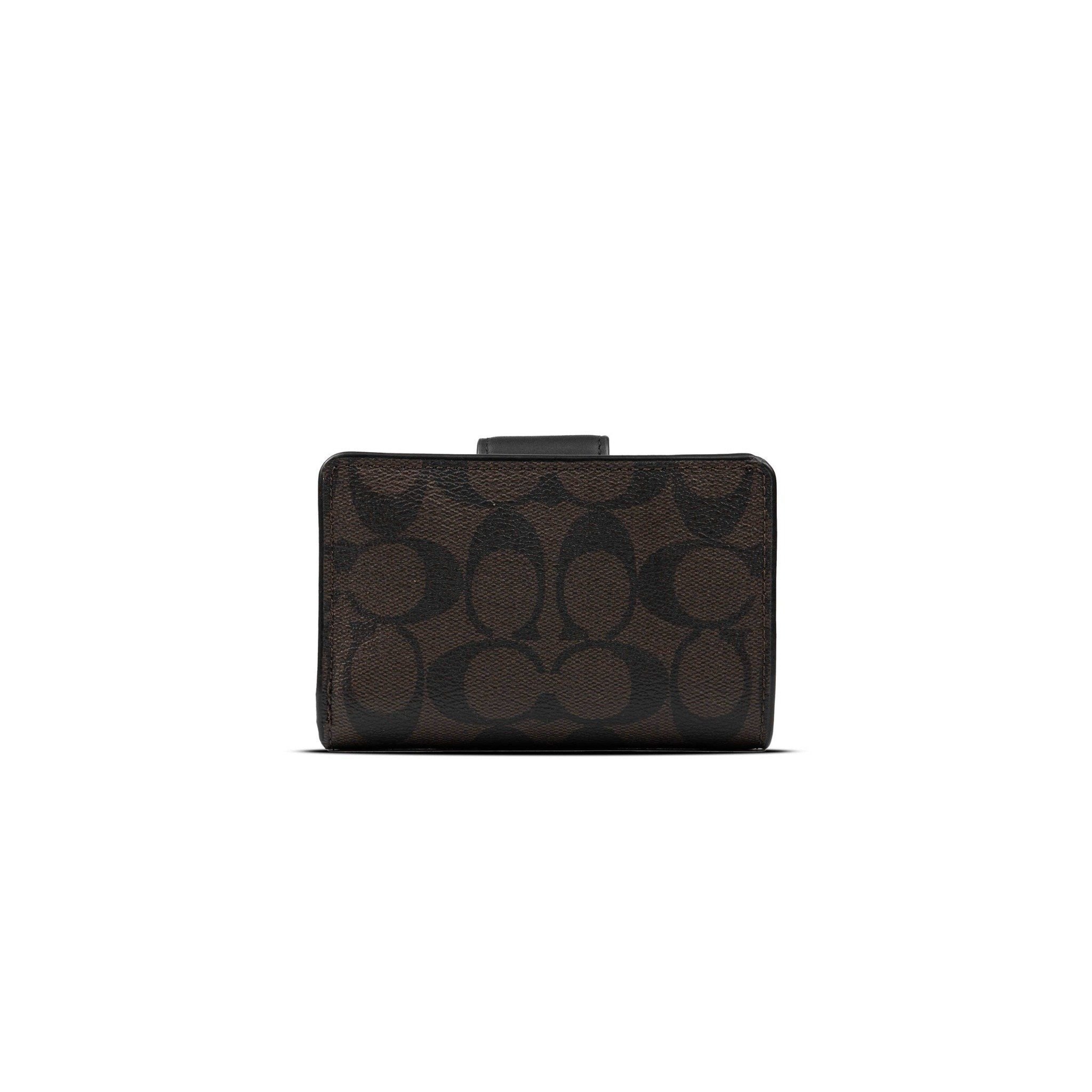  Ví Coach Medium Corner Zip Wallet In Signature Canvas Màu Nâu Đậm 