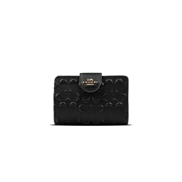  Ví Coach Medium Signature Embossed Corner Zip Wallet In Black 