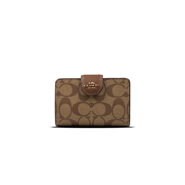  Ví Coach Women's Medium Corner Zip Wallet in Signature Canvas Màu Nâu 