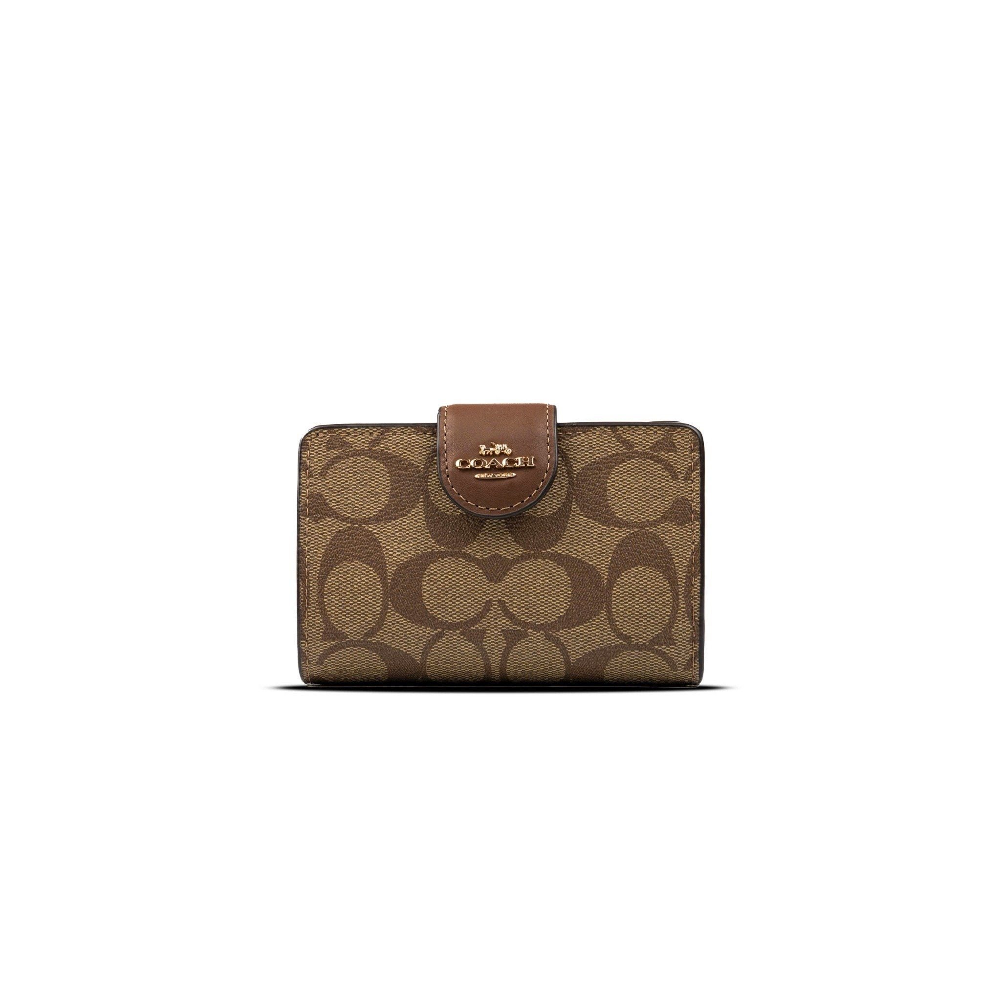  Ví Coach Women's Medium Corner Zip Wallet in Signature Canvas Màu Nâu 