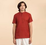  Áo Kurta nam 100% cotton hữu cơ có thêu (Mustard) "Aum". 