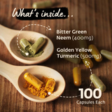  Neem và nghệ trong viên nang thực vật. Gói kết hợp. Mỗi hộp 100 viên. Dùng để giải độc hàng ngày 