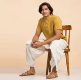  Áo Kurta nam 100% cotton hữu cơ có thêu (Mustard) "Aum". 