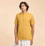  Áo Kurta nam 100% cotton hữu cơ có thêu (Mustard) "Aum". 