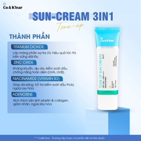  Co&K'lear Tone Up Suncream 3in1 SPF50+ Cho Da Dầu 