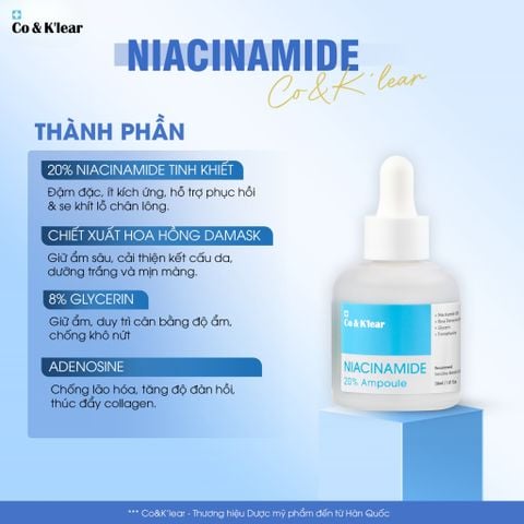  Co&K'lear Niacinamide Ampoule 20% Tinh Chất Hoa Hồng Damask Dưỡng Sáng & Se Khít Lỗ Chân Lông 