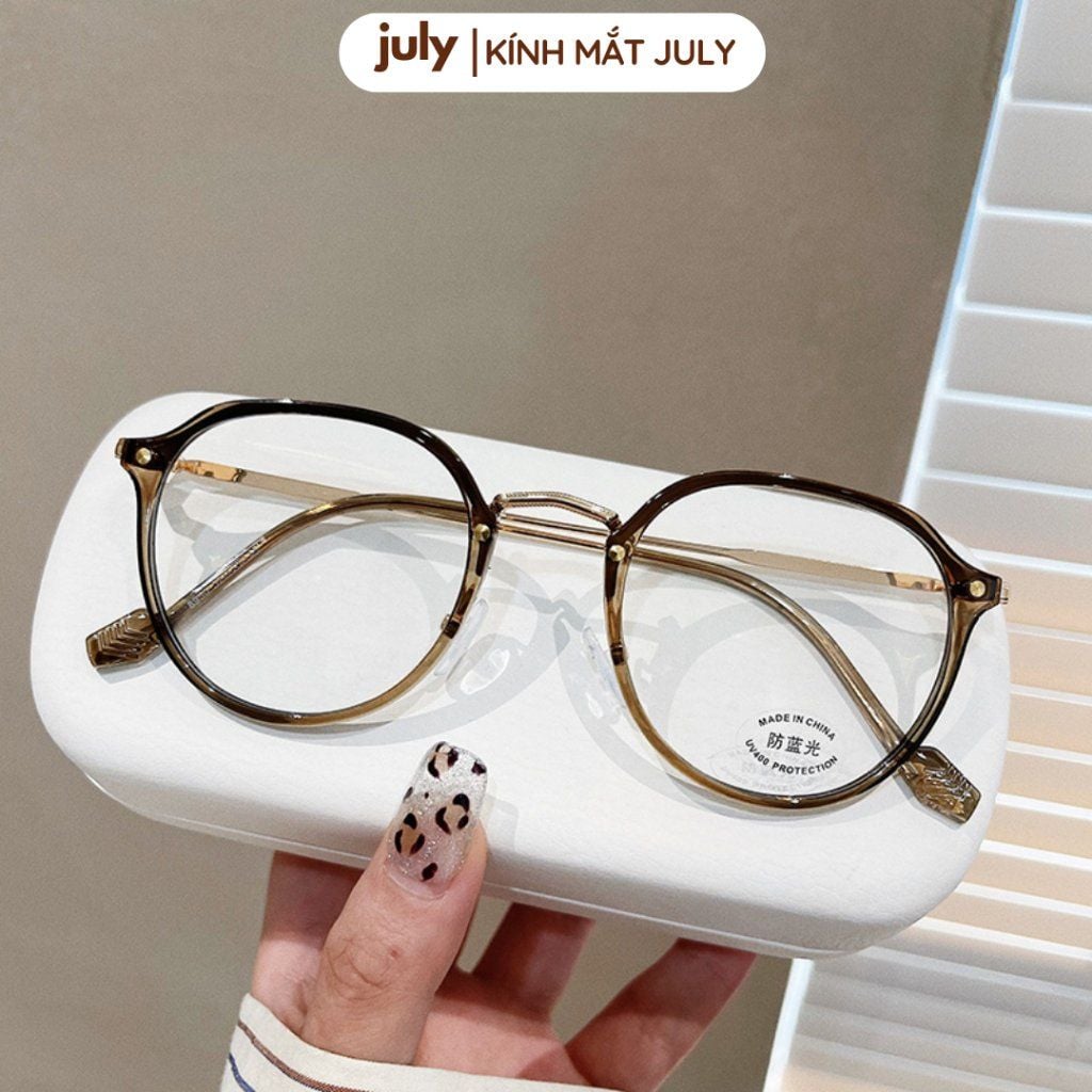 Gọng kính cận nữ mắt tròn kim loại phối nhựa phong cách trẻ trung dễ đeo hợp nhiều dáng mặt 8607