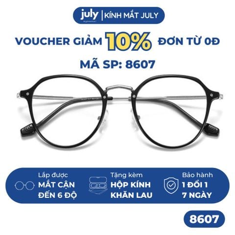 Gọng kính cận nữ mắt tròn kim loại phối nhựa phong cách trẻ trung dễ đeo hợp nhiều dáng mặt 8607