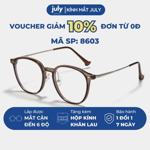 Gọng kính cận nữ dáng oval thiên vuông khung nhựa phối kim loại nhẹ, phong cách Hàn Quốc dễ đeo 8603