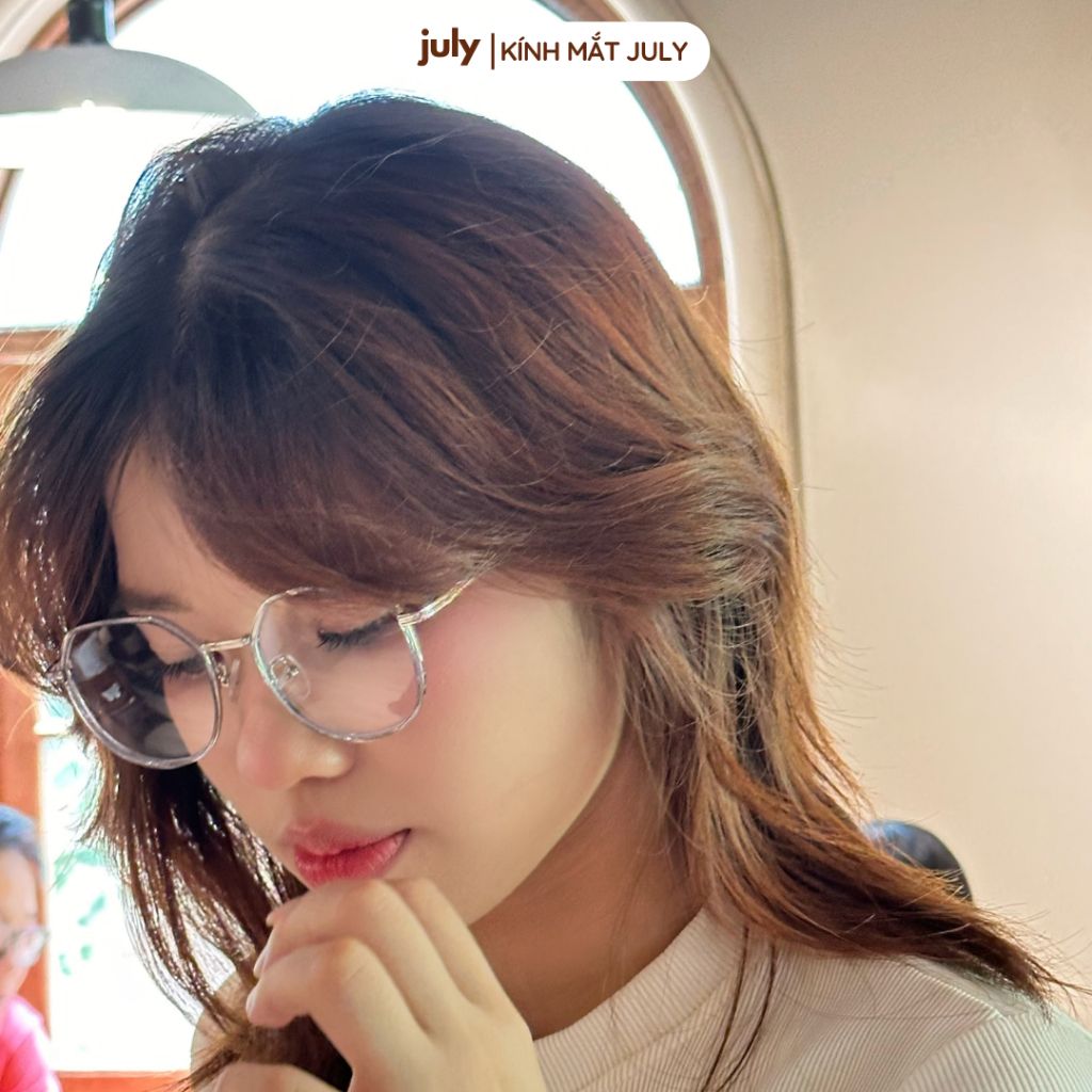 Gọng kính cận nữ đa giác khung kim loại phong cách trẻ trung dễ đeo hợp với nhiều dáng mặt 8609