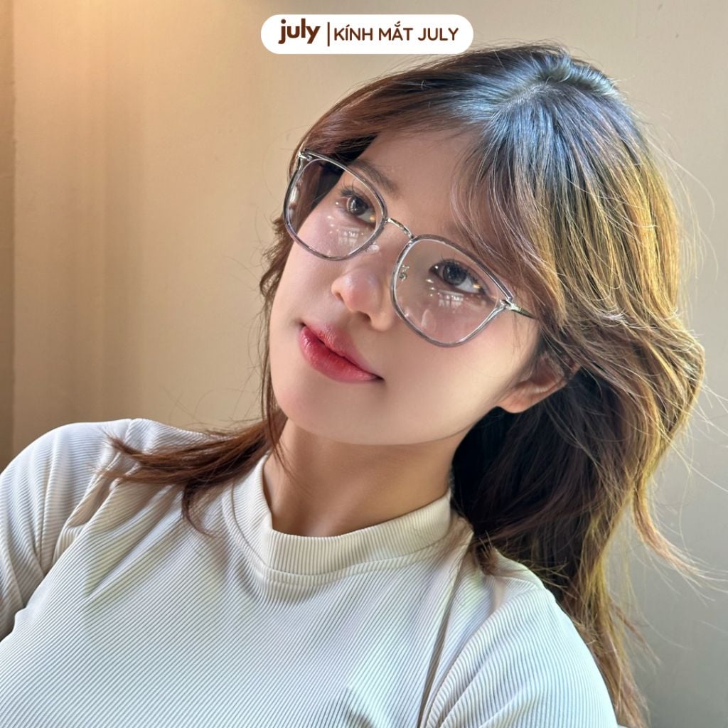 Gọng kính cận nữ mắt mèo dáng vuông kim loại bọc nhựa basic dễ đeo hợp với nhiều dáng mặt 8611