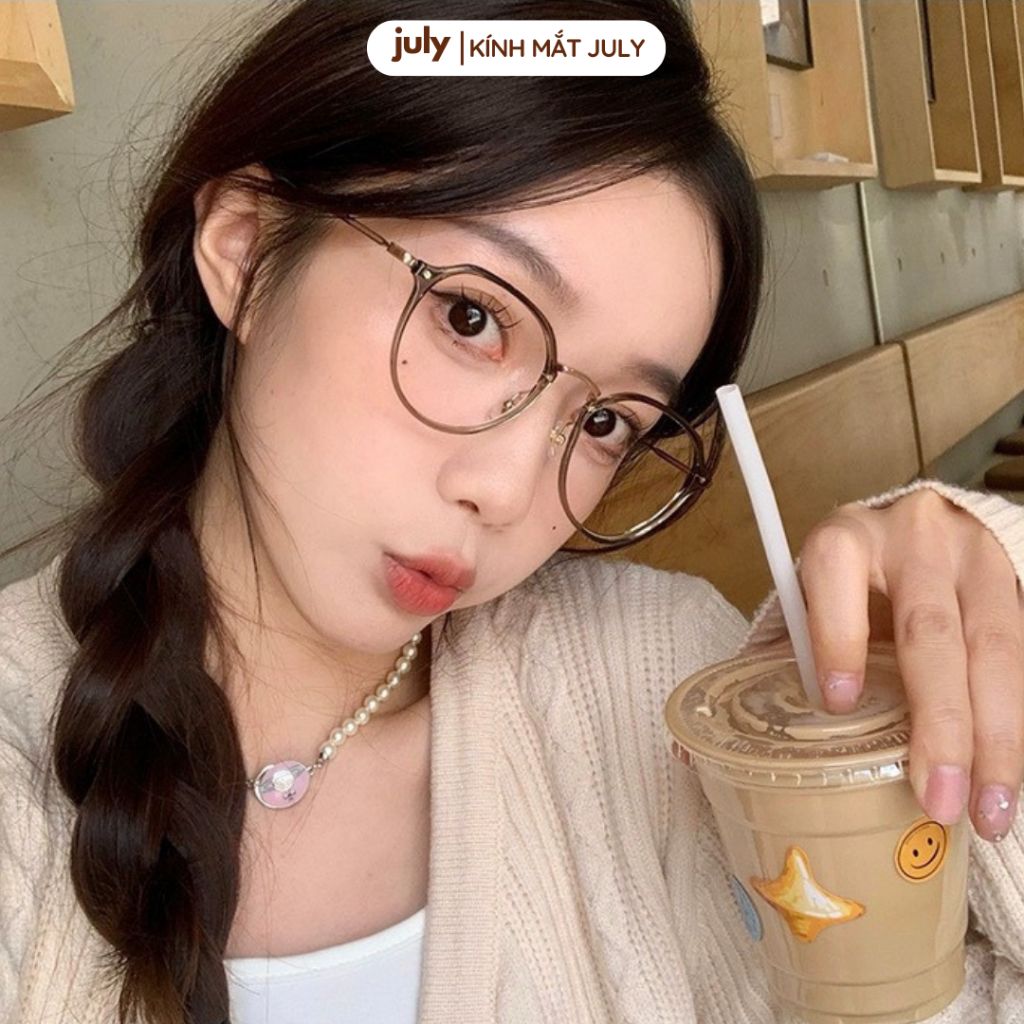 Gọng kính cận nữ mắt tròn kim loại phối nhựa phong cách trẻ trung dễ đeo hợp nhiều dáng mặt 8607