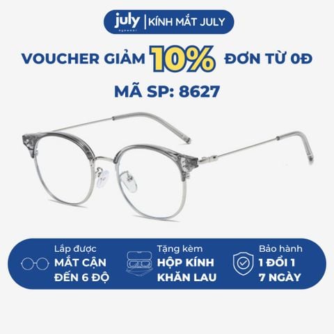 Gọng kính cận nửa viền nam nữ khung kim loại chắc chắn hợp nhiều dáng măt - Kính mắt July 8627