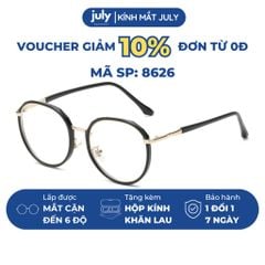 Gọng kính cận nữa Form oval tròn cốt kim loại dễ đeo - Kính Mắt July 8626